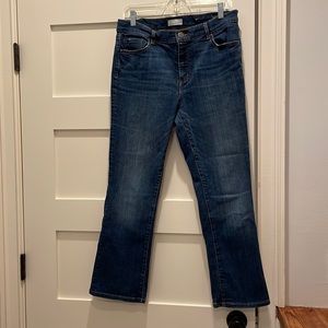 Loft Modern Bootcut jeans. Med- dark wash wit slight distressing on pockets.